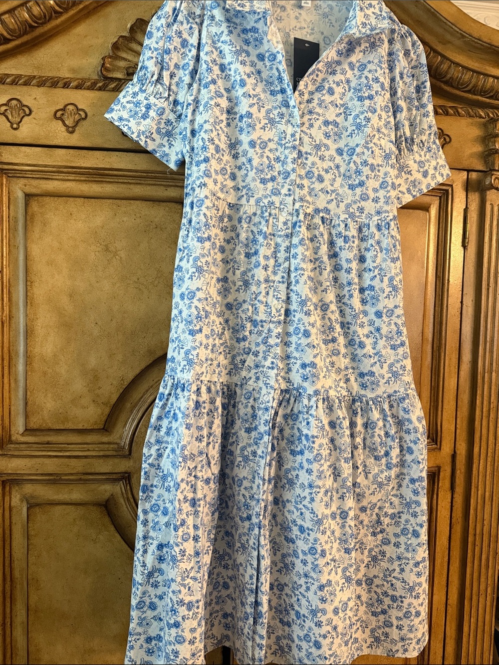 Crown Blue Floral Button-Front Midi Dress